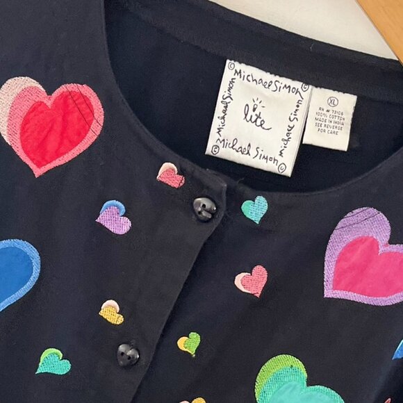 Michael Simon Lite Woman's Black Heart Love Me Cardigan Sz XL - Picture 3 of 8